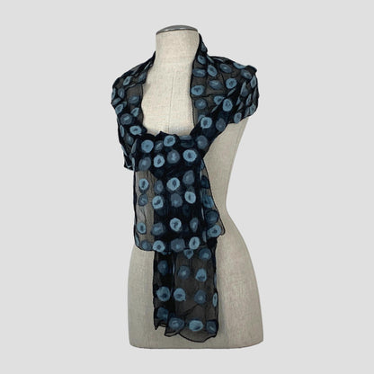 Polka Dot Black Silk & Merino Wool Felted Scarf