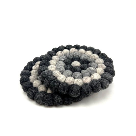 Variation Round Pom Pom Felt Ball Trivet-Set Of 2Pcs.