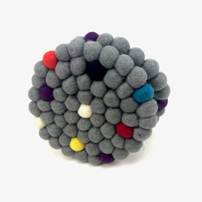 Variation Round Pom Pom Felt Ball Trivet-Set Of 2Pcs.