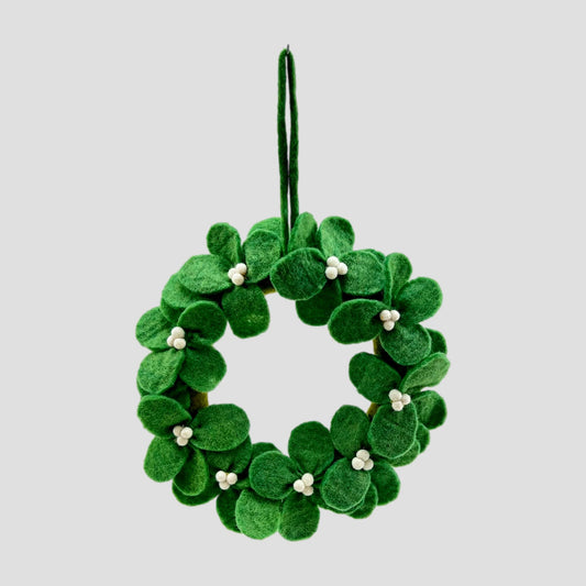 Door Hanging Green Flower Felt Wreath 13 Inches