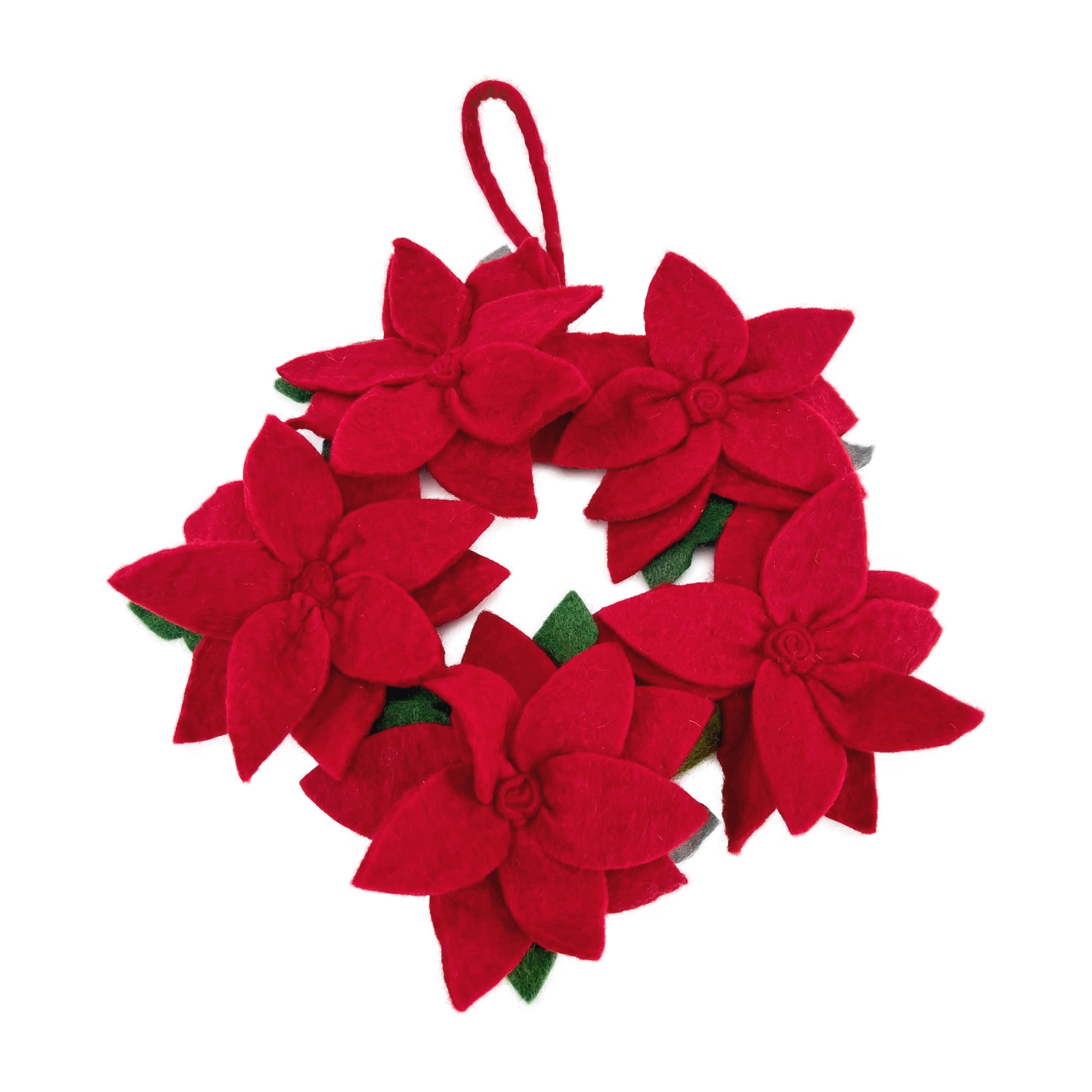 Door Hanging Red Flower Felt Wreath 13 Inches