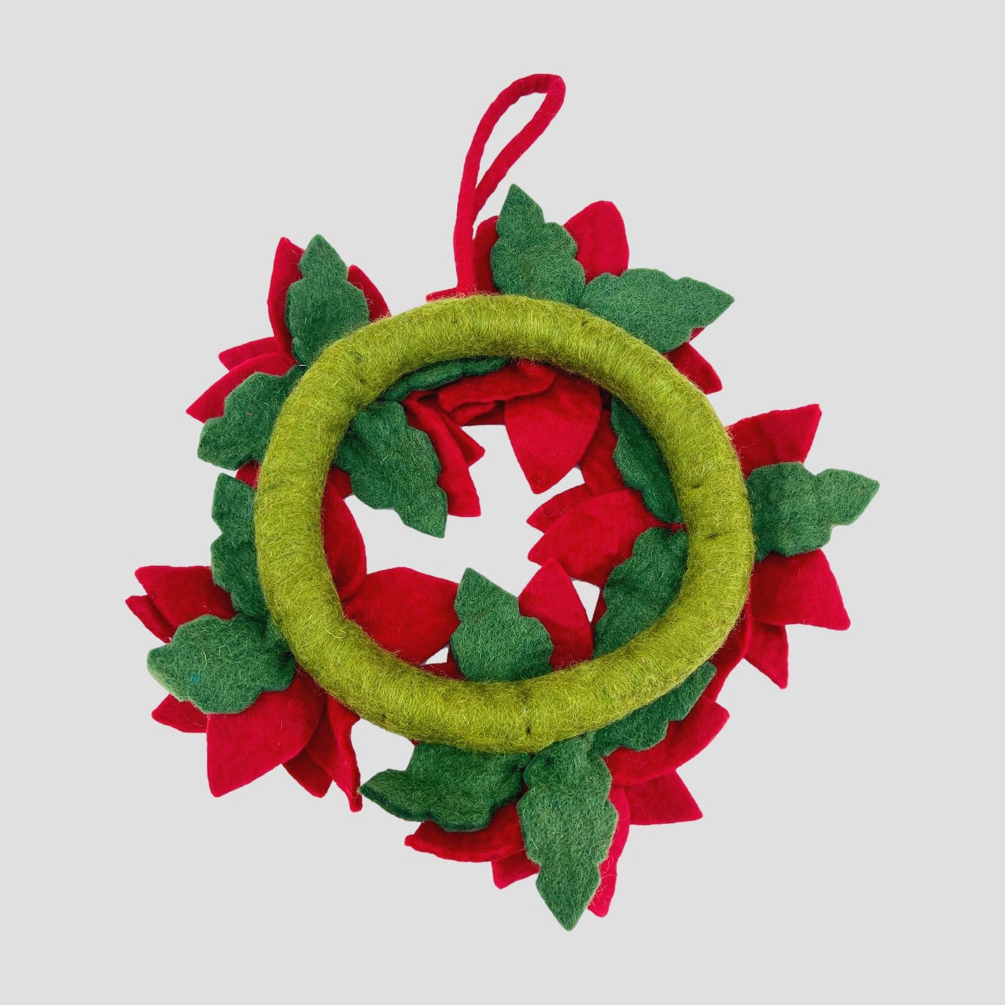 Door Hanging Red Flower Felt Wreath 13 Inches