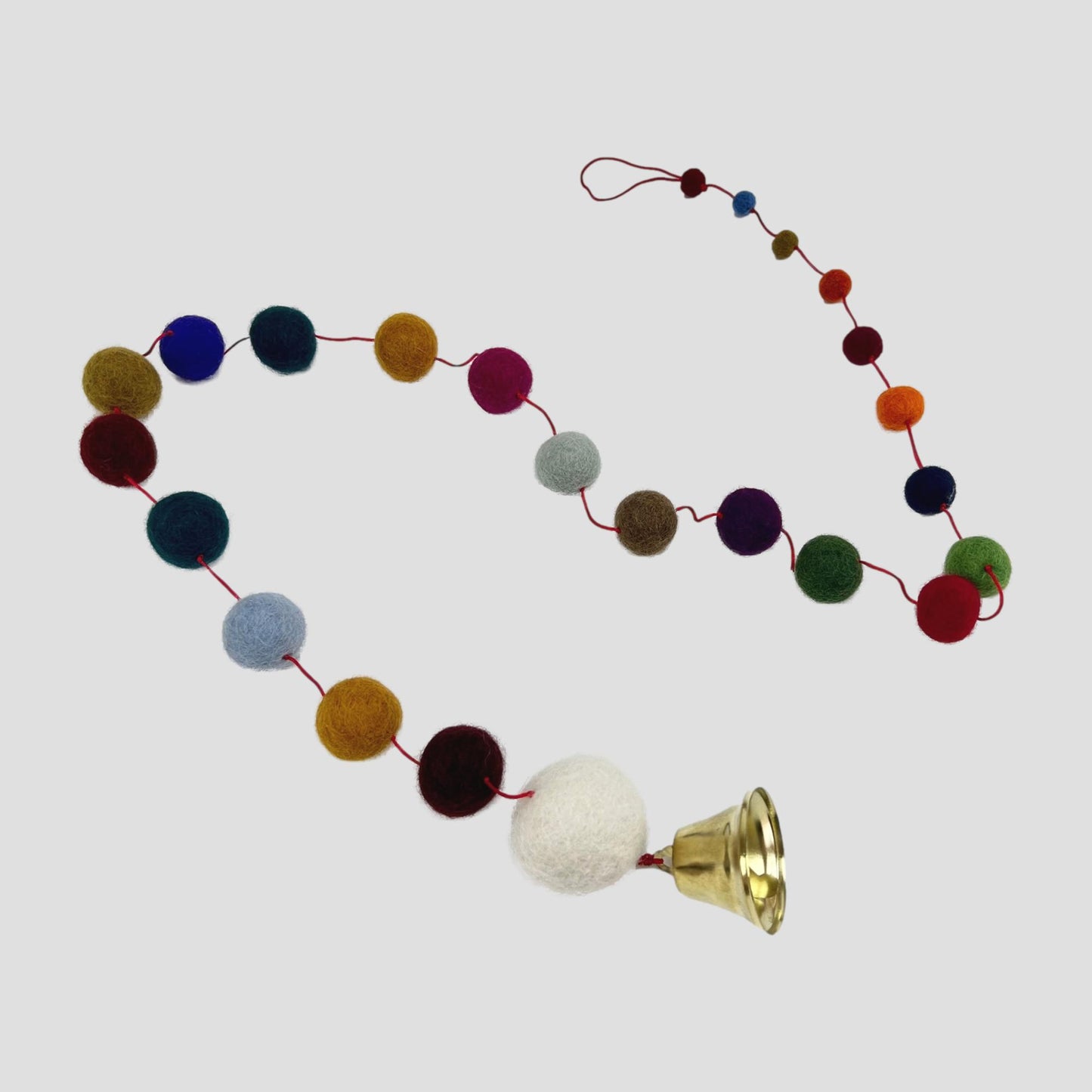 Handmade Felted Assorted Ball Garland With Bell 48 Inches