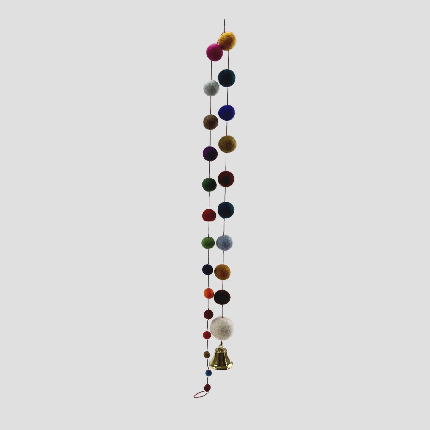 Handmade Felted Assorted Ball Garland With Bell 48 Inches