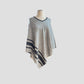 Black Stripe Light Gray V-Neck Cashmere Poncho