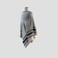 Black Stripe Light Gray V-Neck Cashmere Poncho