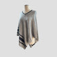 Black Stripe Light Gray V-Neck Cashmere Poncho