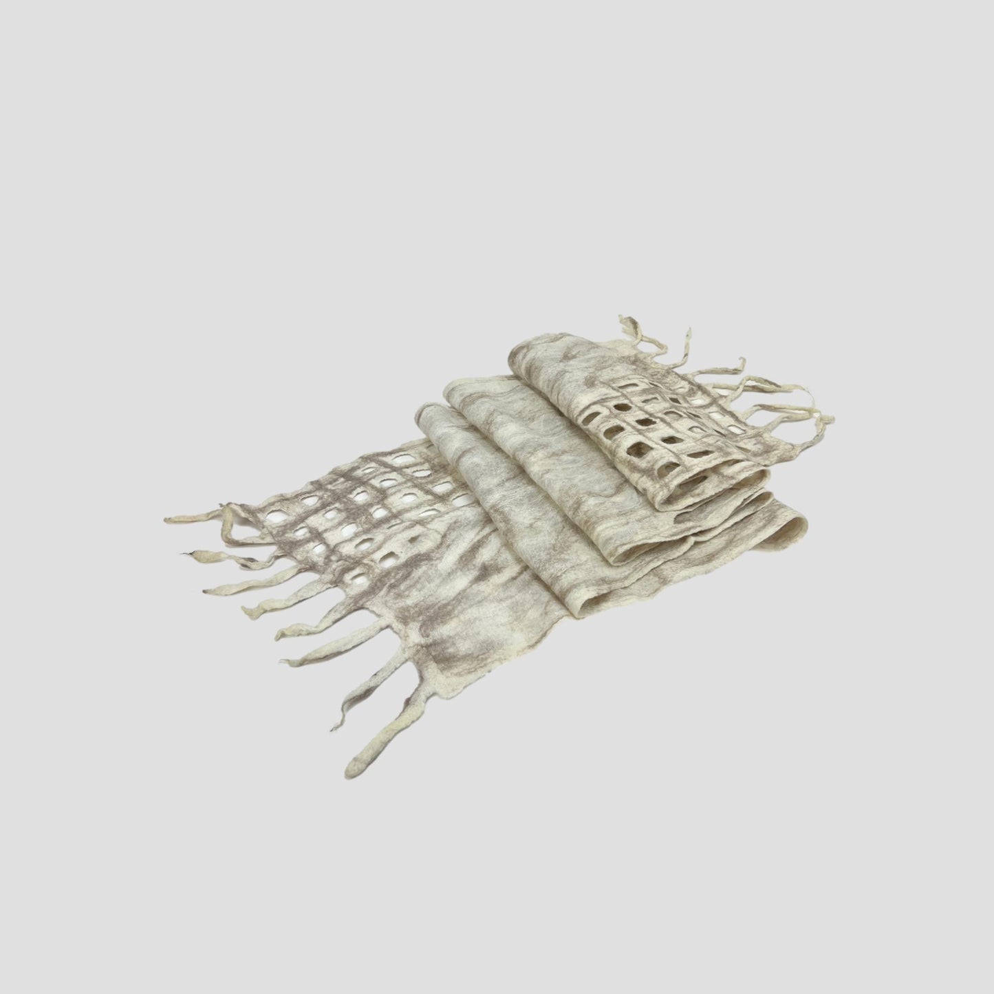 White-Brown Merino Wool Net Felt Scarf
