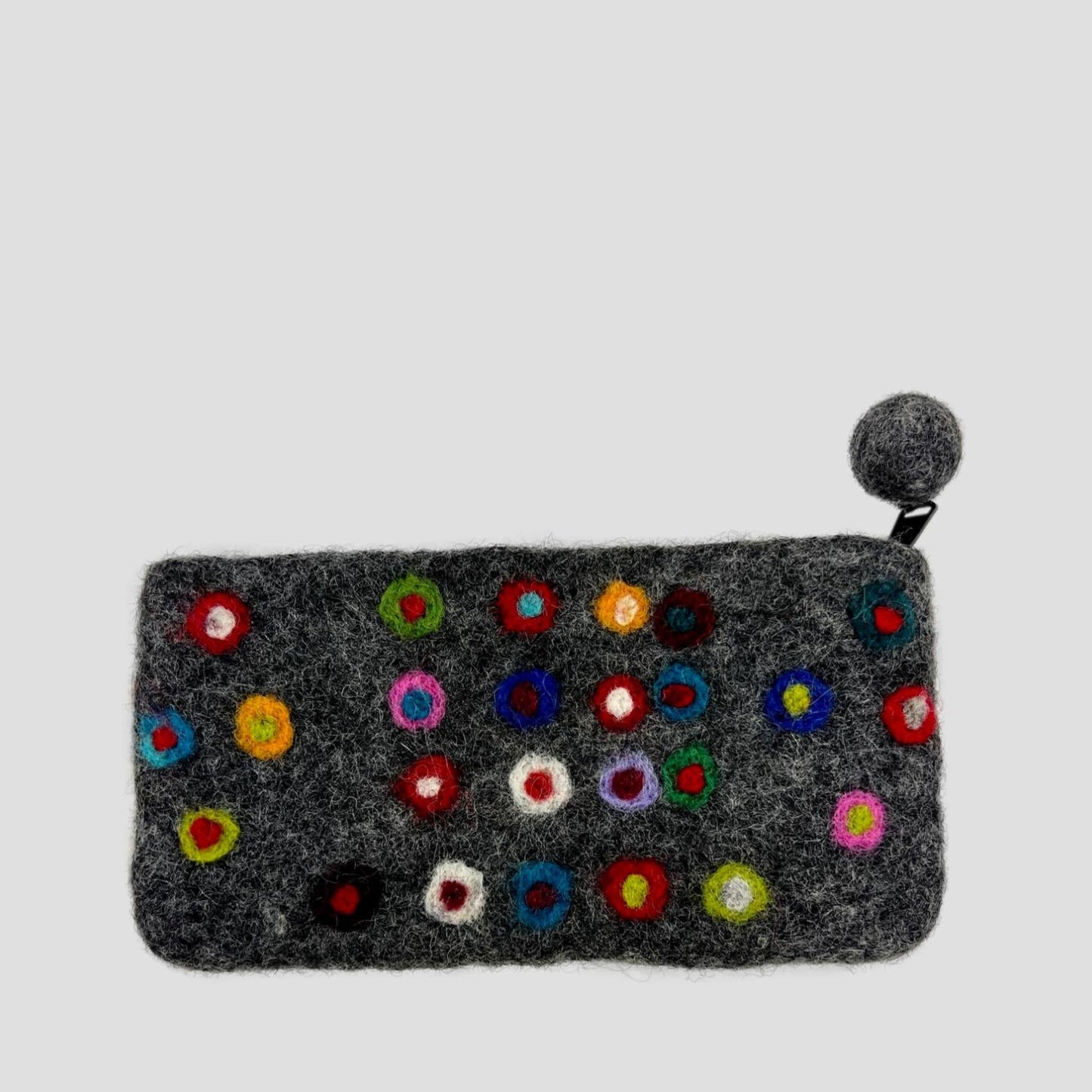 Charcoal Gray Felt Dotted Coin Purse, Mobile Purse