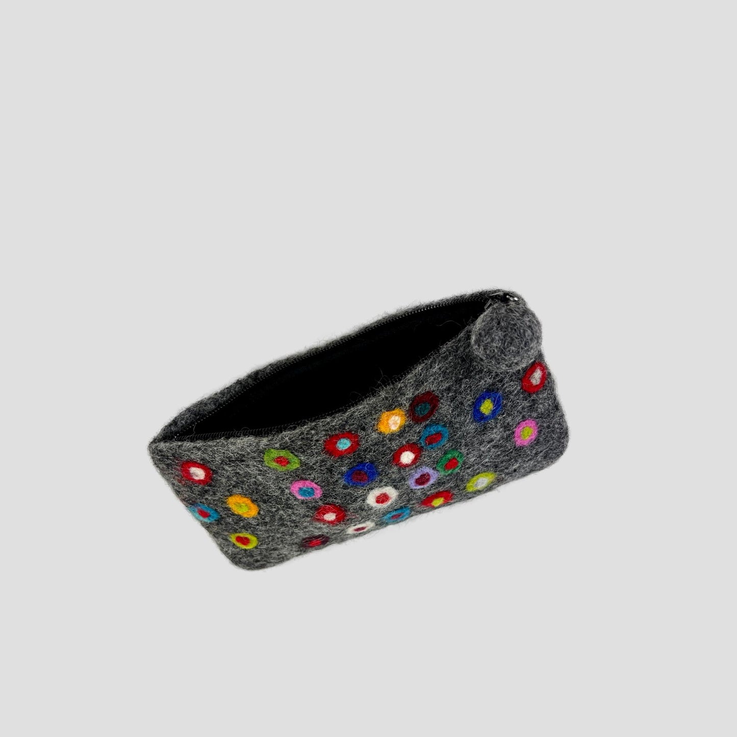 Charcoal Gray Felt Dotted Coin Purse, Mobile Purse
