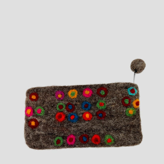 Brown Felt Dotted Coin Purse, Mobile Purse