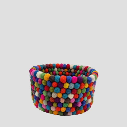 * 11x6 Inches Multi Color Basket * 100% New Zealand Wool * Care: Hand wash cold water, No bleach, Air dry only. * Slightly variation in colors and size cause of handcrafted.