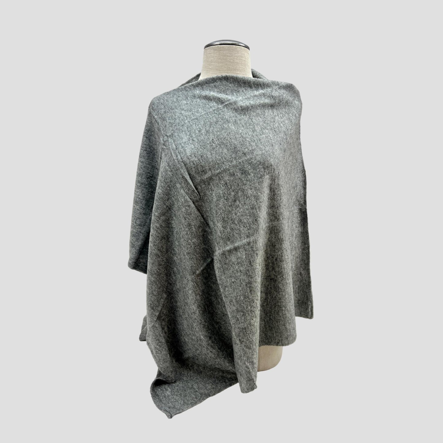 Gray Cashmere Poncho Shoulder-Neck