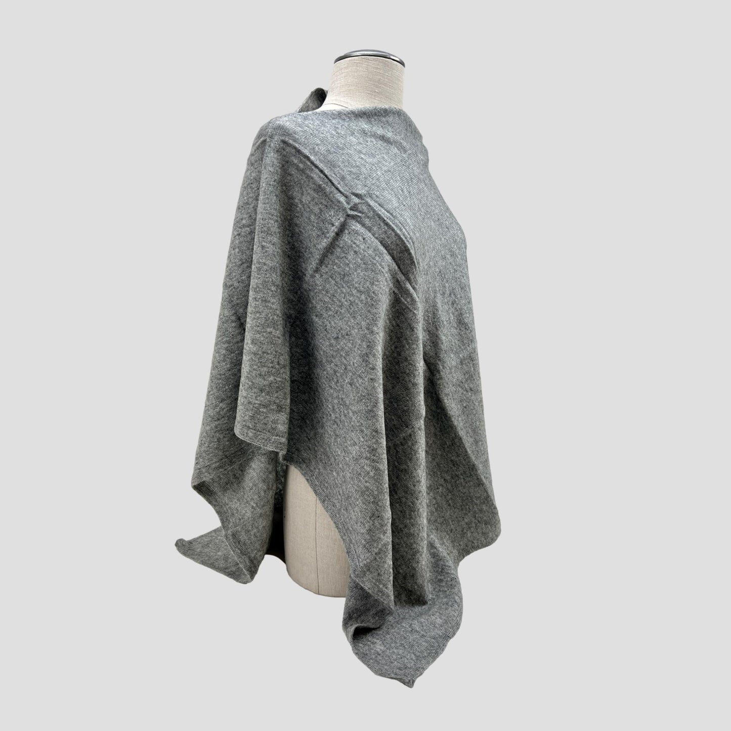 Gray Cashmere Poncho Shoulder-Neck
