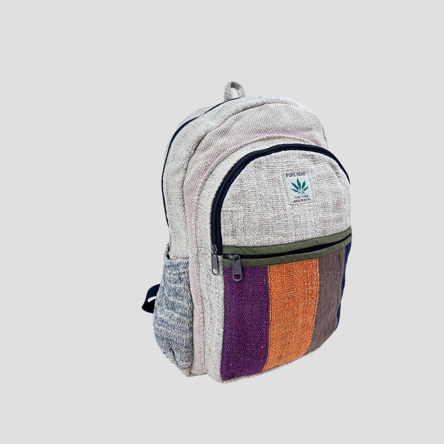 Purple, Orange, Brown, Blue Patch Hemp & Cotton Backpack