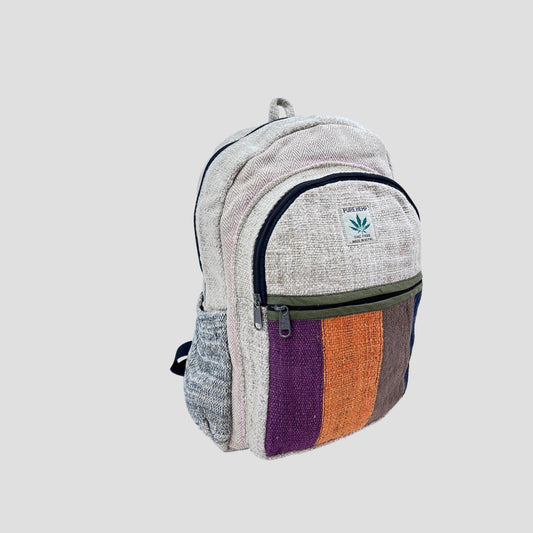 Purple, Orange, Brown, Blue Patch Hemp & Cotton Backpack