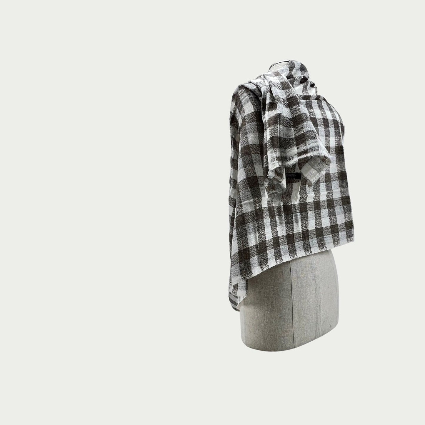 White Brown Check Cashmere Shawl