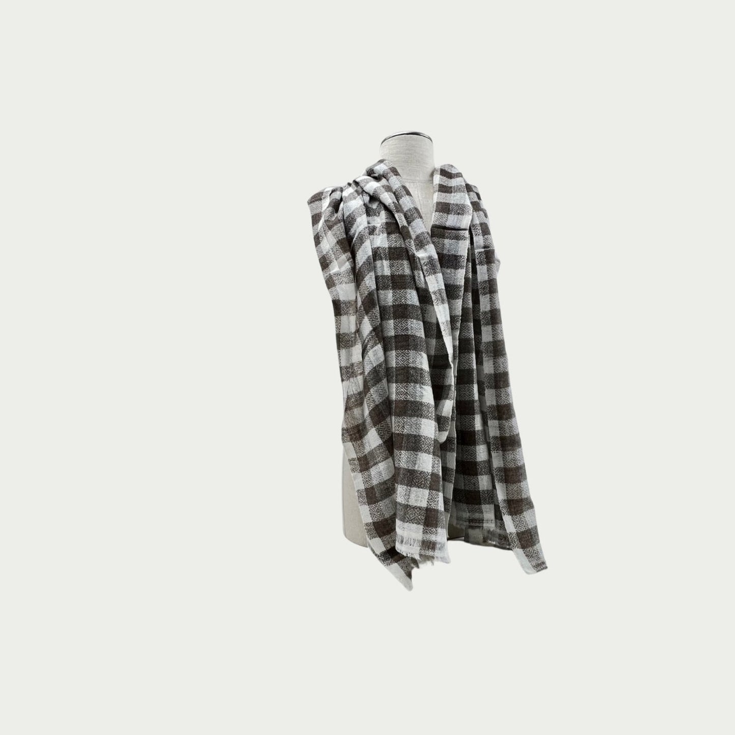 White Brown Check Cashmere Shawl