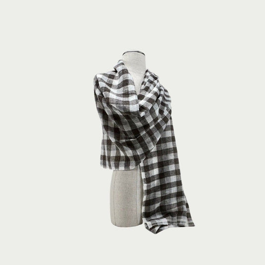 White Brown Check Cashmere Shawl