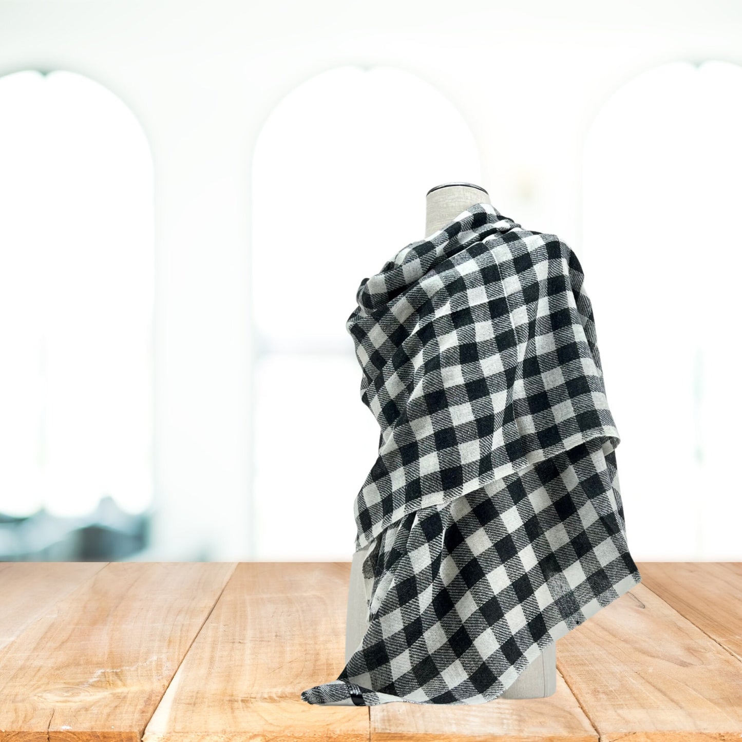 Black & White Check Cashmere Shawl