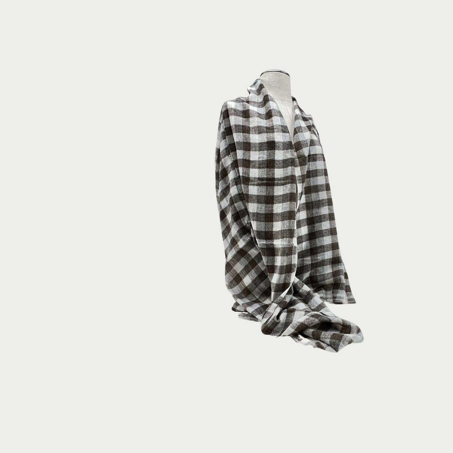 White Brown Check Cashmere Shawl