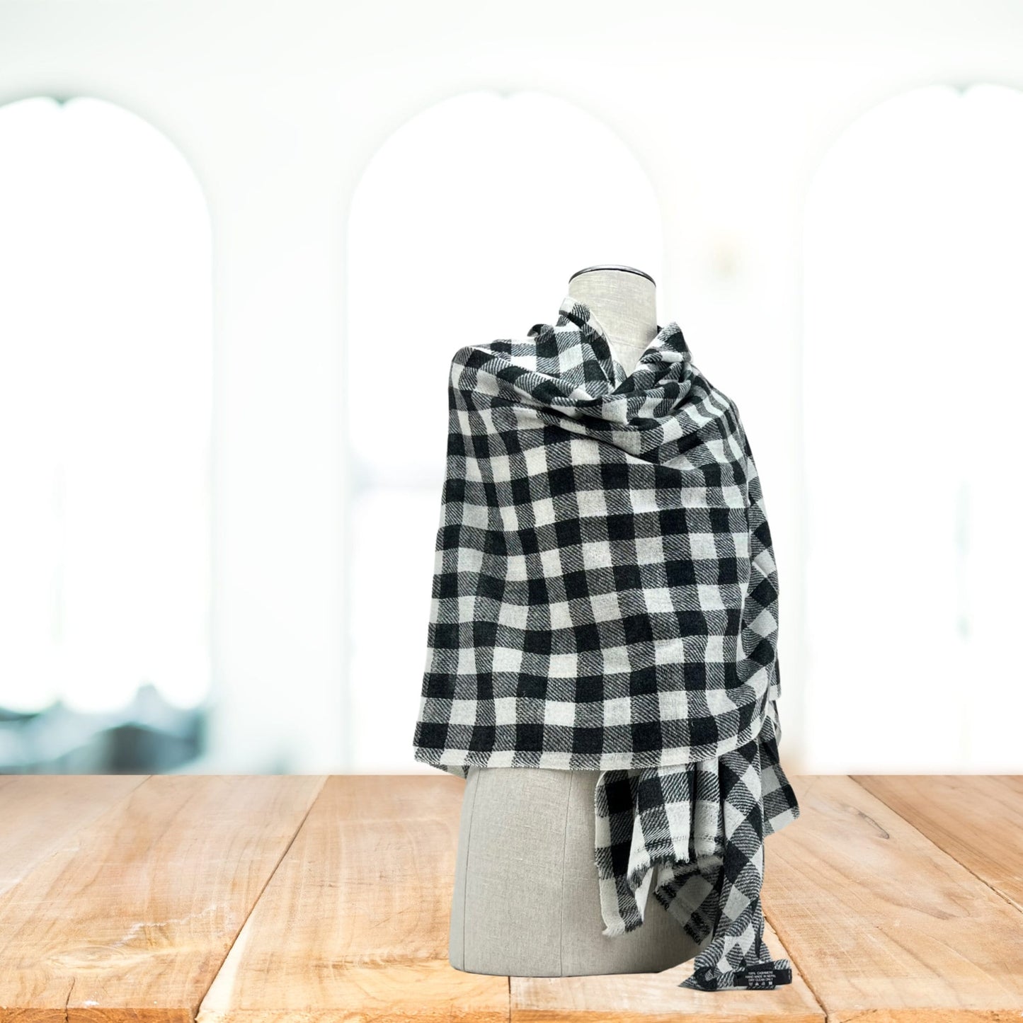 Black & White Check Cashmere Shawl