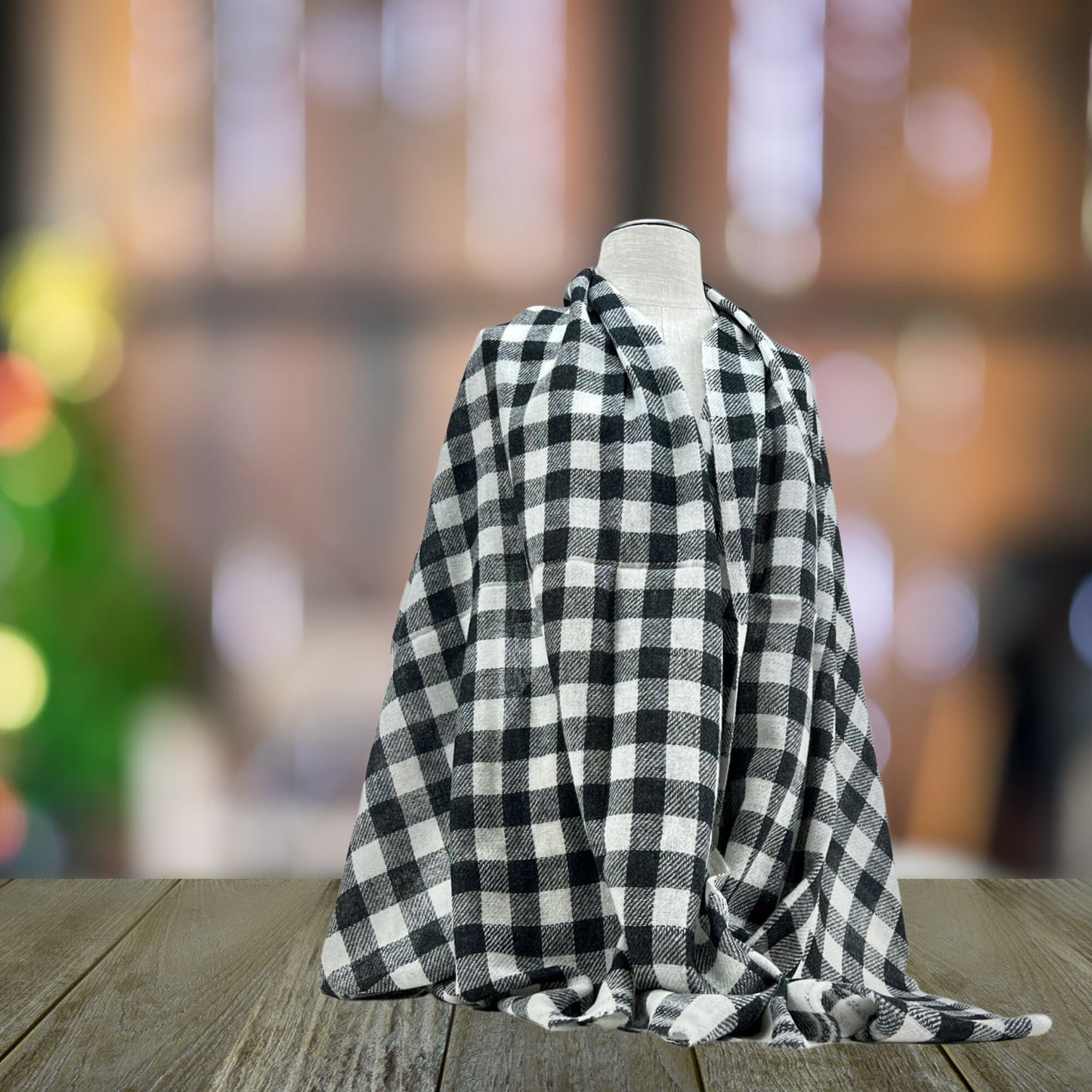 Black & White Check Cashmere Shawl