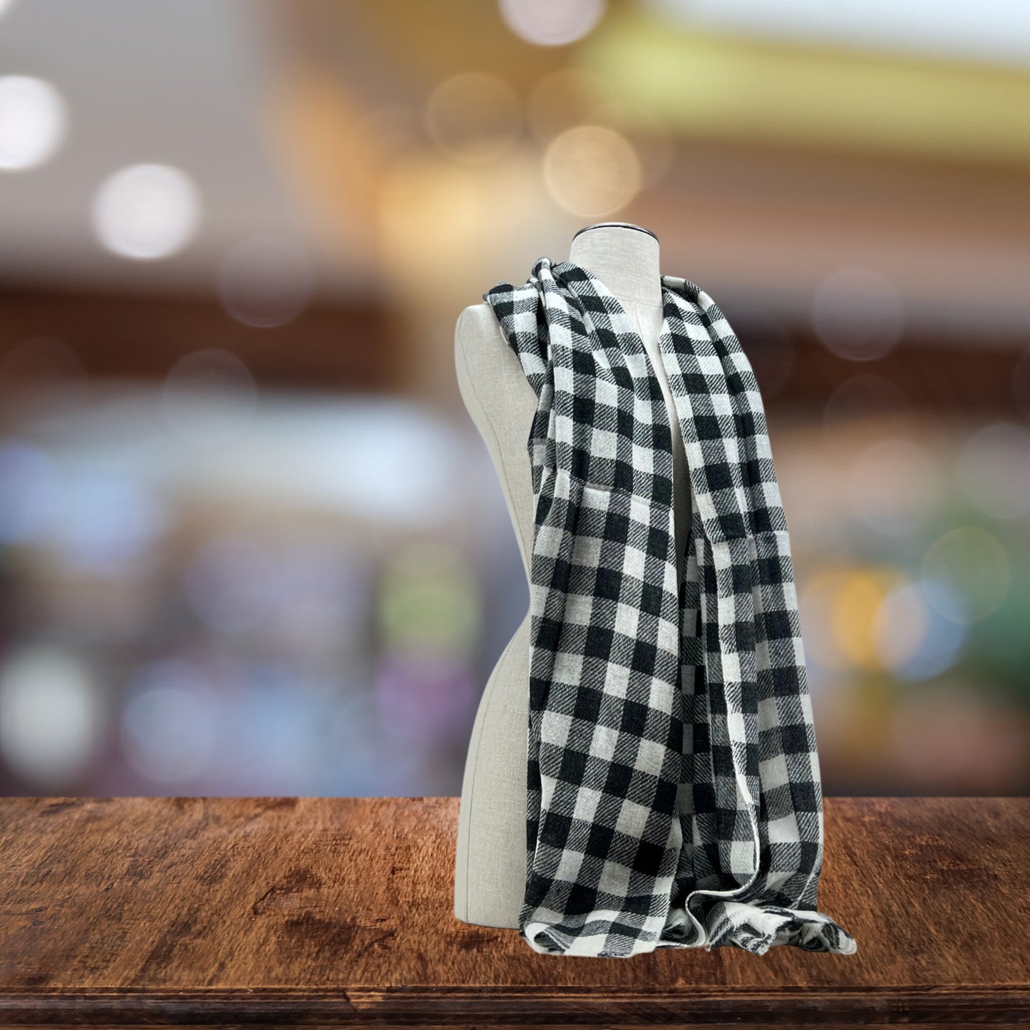 Black & White Check Cashmere Shawl